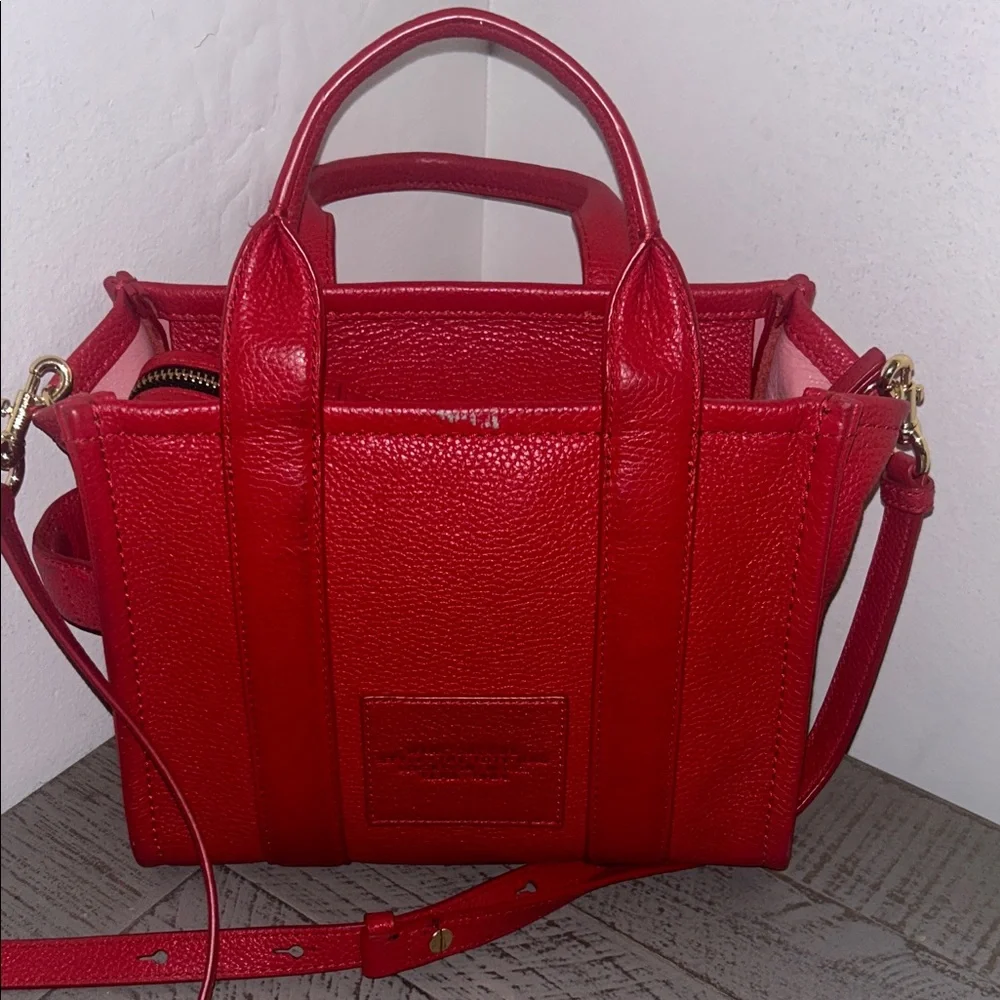Marc Jacobs Red The Tote Bag Pebbled Leather Satchel